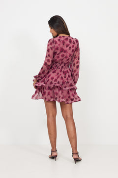Jade Wave Blurry Flower Dress - Dark Pink