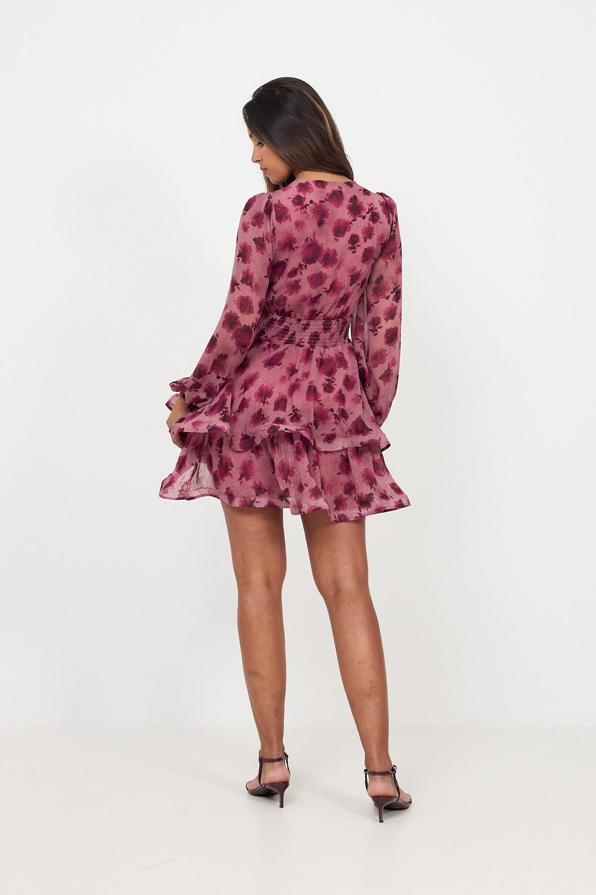 Jade Wave Blurry Flower Dress - Dark Pink