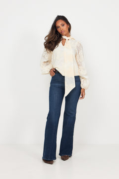 Jofrid Lace Bow Blouse - Creme