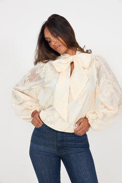 Jofrid Lace Bow Blouse - Creme