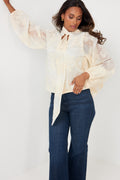 Jofrid Lace Bow Blouse - Creme