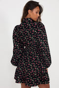 Mandy Cord Flower Mini Dress - Black/Pink