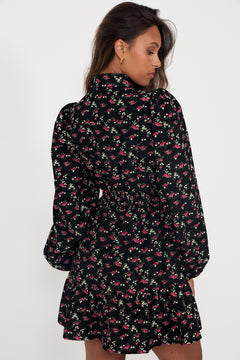 Mandy Cord Flower Mini Dress - Black/Pink