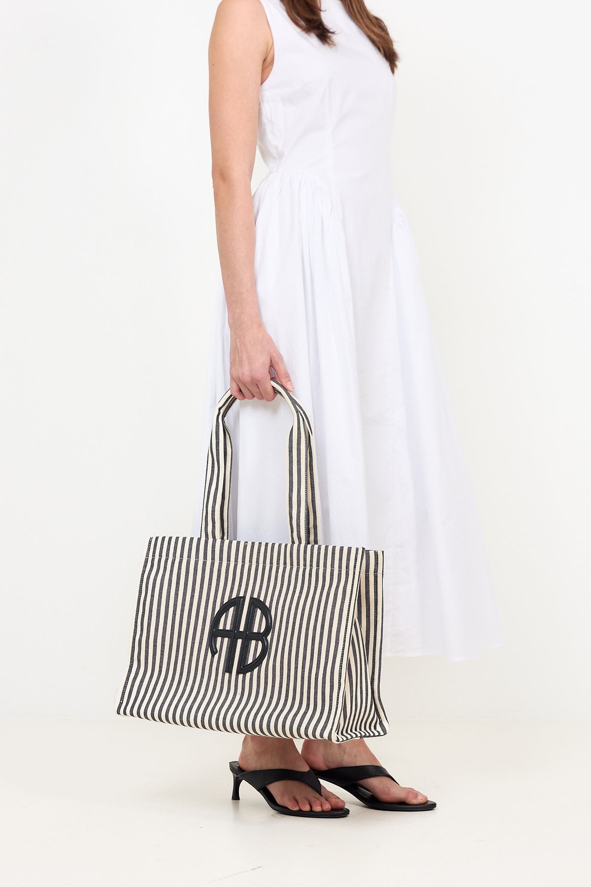 Lara Tote - White And Black Stripe