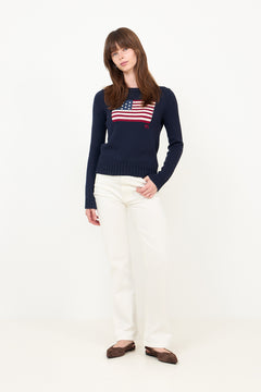 Flag Cn-Long Sleeve-Pullover - Navy