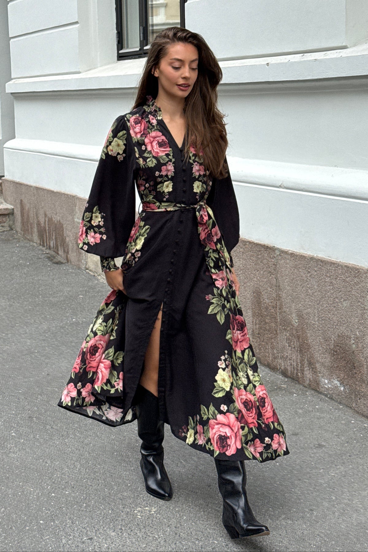 Benedicte Linen Midi Dress - Dark Pink
