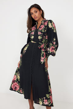 Benedicte Linen Midi Dress - Dark Pink