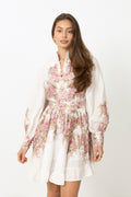 Liv Linen Mini Dress - Off-White / Pink