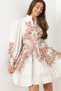 Liv Linen Mini Dress - Off-White / Pink