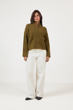 Sia Ras Ls Knit Zipper Cardigan - Fir Green