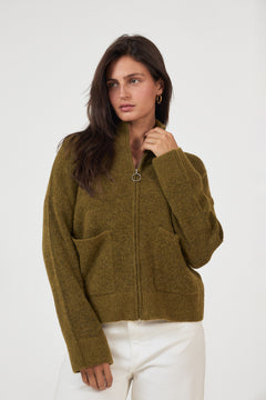 Sia Ras Ls Knit Zipper Cardigan - Fir Green