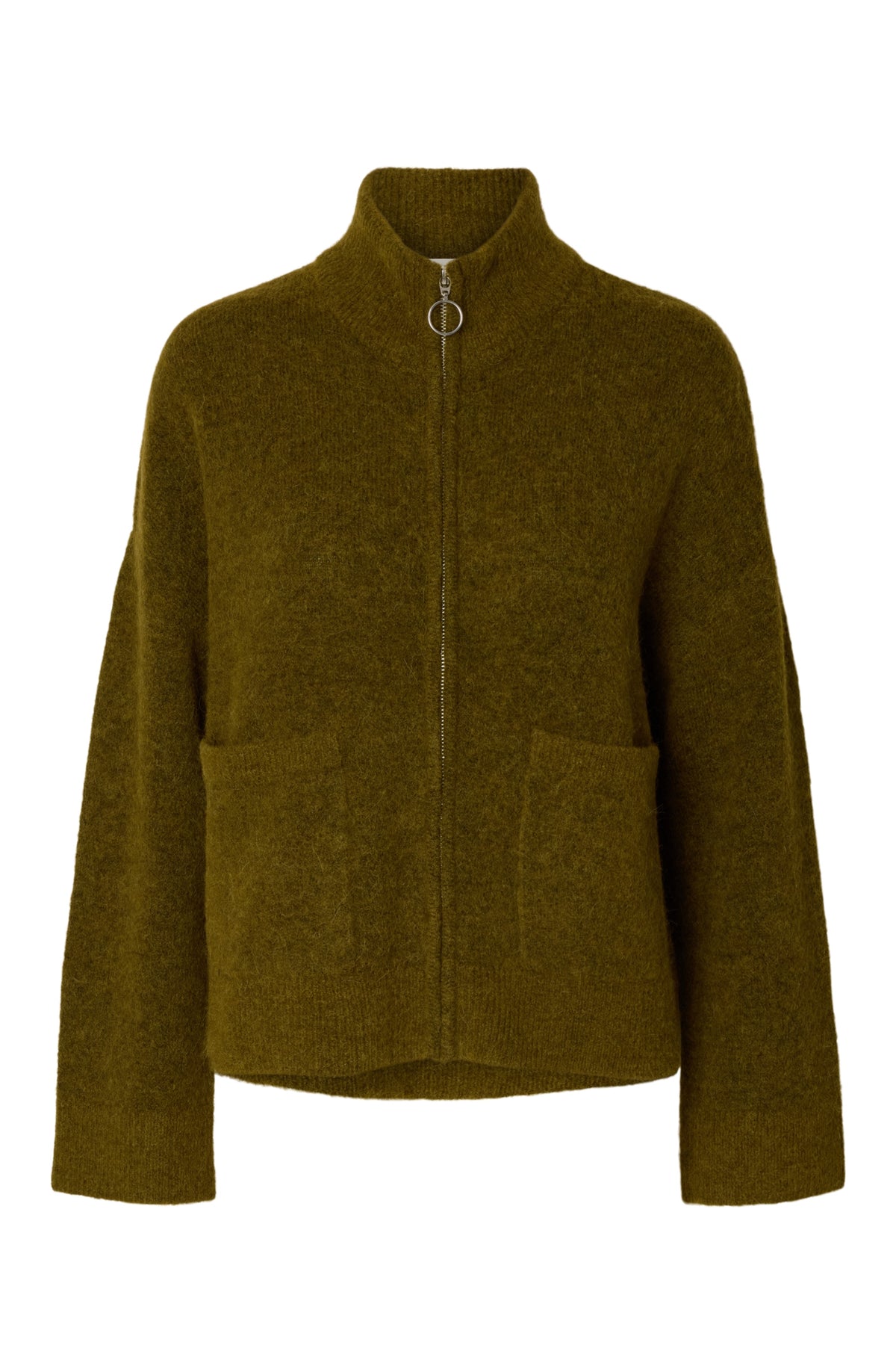 Sia Ras Ls Knit Zipper Kofta - Fir Green