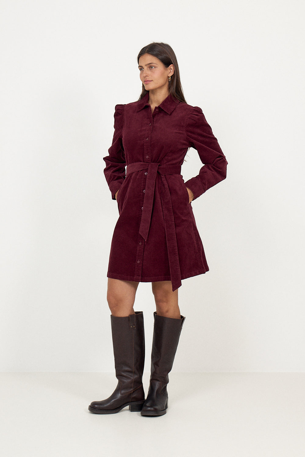 Runa Short Corduroy Dress - Tawny Port