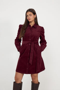 Runa Short Corduroy Dress - Tawny Port