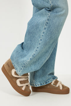 Shearling Velcro Wedge - Light Beige