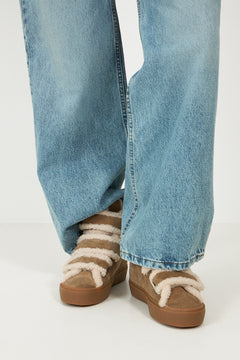 Shearling Velcro Wedge - Light Beige