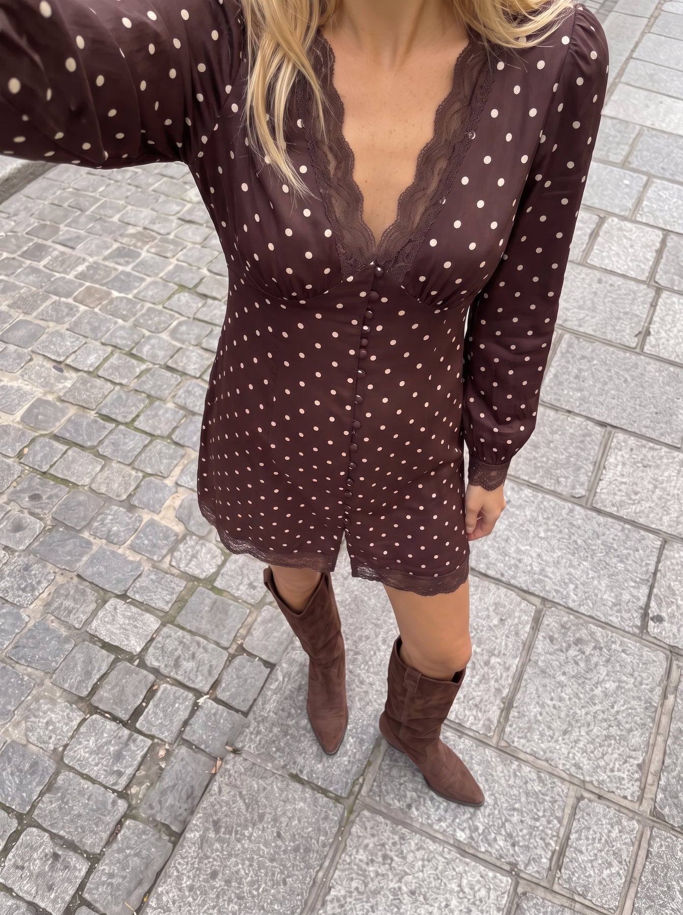 Agni Satin Lace Dot Dress - Aubergine