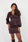 Agni Satin Lace Dot Dress - Aubergine