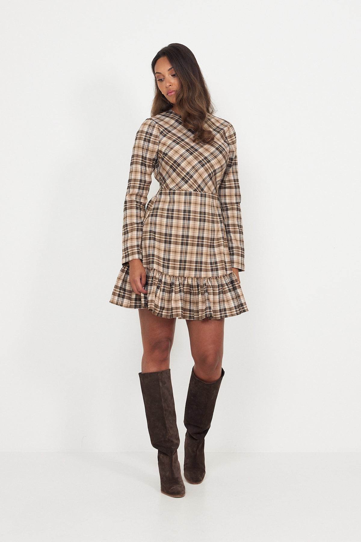 Lena Check Mini Dress - Brown Check