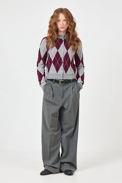 Jane Argyle Wool Cardigan - Bordeaux