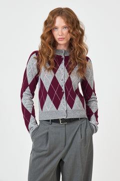 Jane Argyle Wool Cardigan - Bordeaux