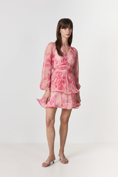 Rivana Print Chiffon Dress - Pink