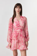 Rivana Print Chiffon Dress - Pink