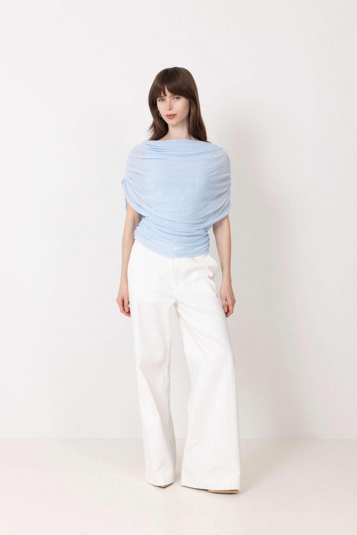 Cottuna Drapy Mesh Top - Light Blue