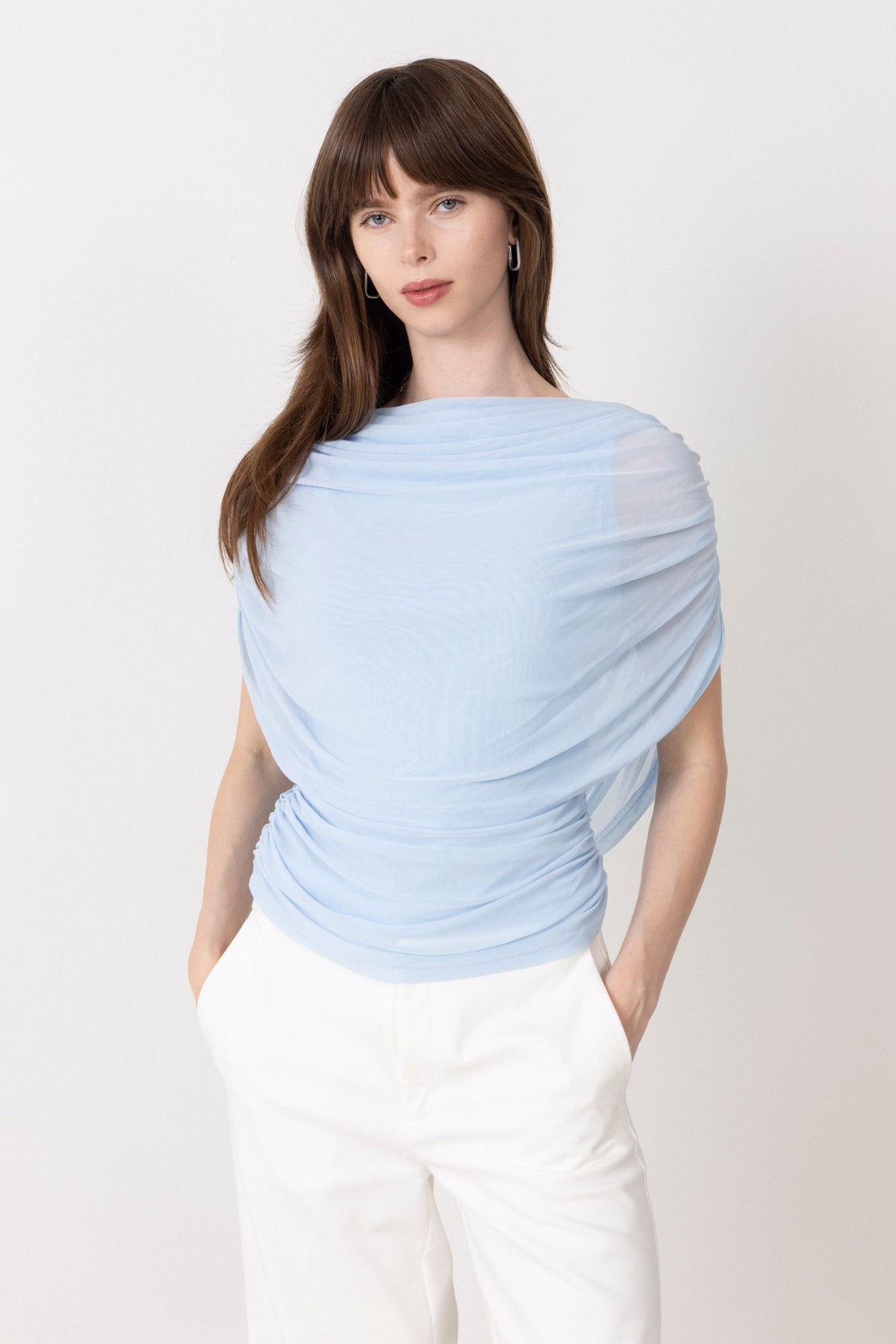 Cottuna Drapy Mesh Top - Light Blue