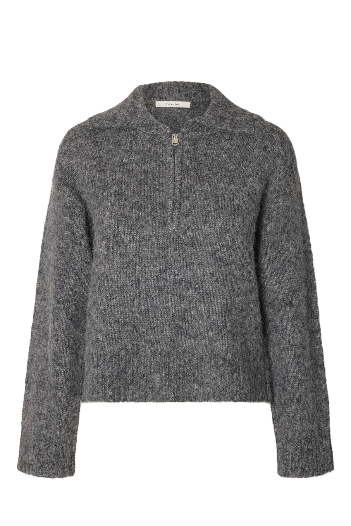 Anjuli Ls Knit Half Zip - Medium Grey Melange
