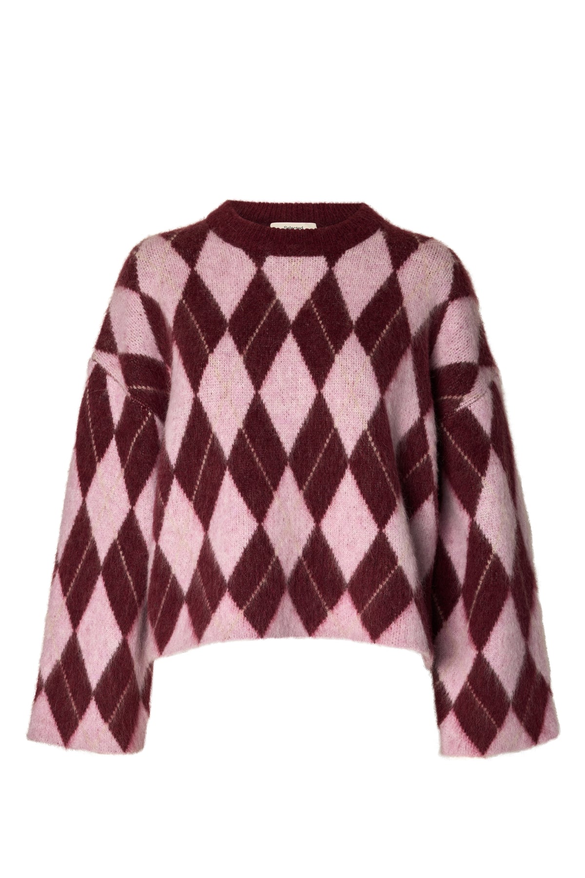 Lulu Brushed Ls Argyle Knit O-Neck - Tawny Port