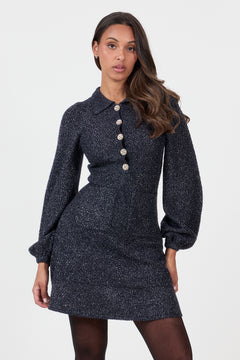 Eira Sparkle Knit Mini Dress - Navy