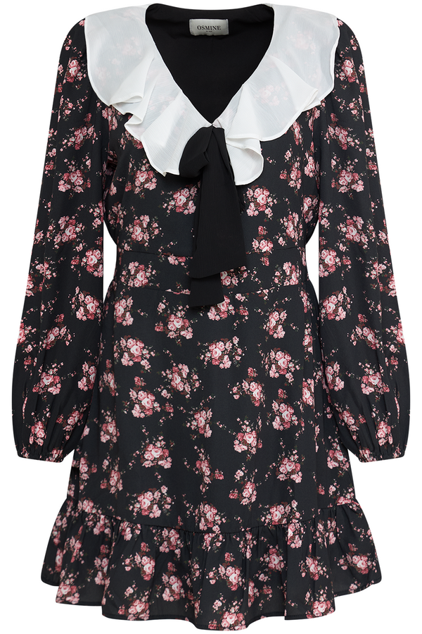 Enya Ruffle Floral Mini Dress - Pink Flower