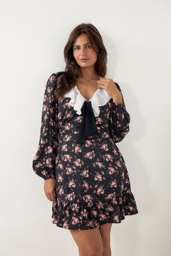 Enya Ruffle Floral Mini Dress - Pink Flower