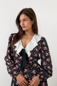 Enya Ruffle Floral Mini Dress - Pink Flower