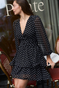 Jade Wave Polka Dot Dress - Black Dot