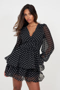 Jade Wave Polka Dot Dress - Black Dot