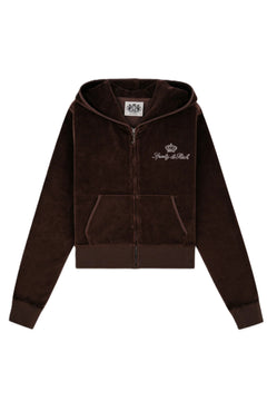 Juicy Script Velour Zip Hoodie - Chocolate
