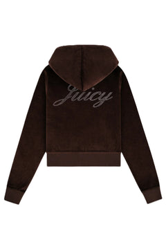 Juicy Script Velour Zip Hoodie - Chocolate