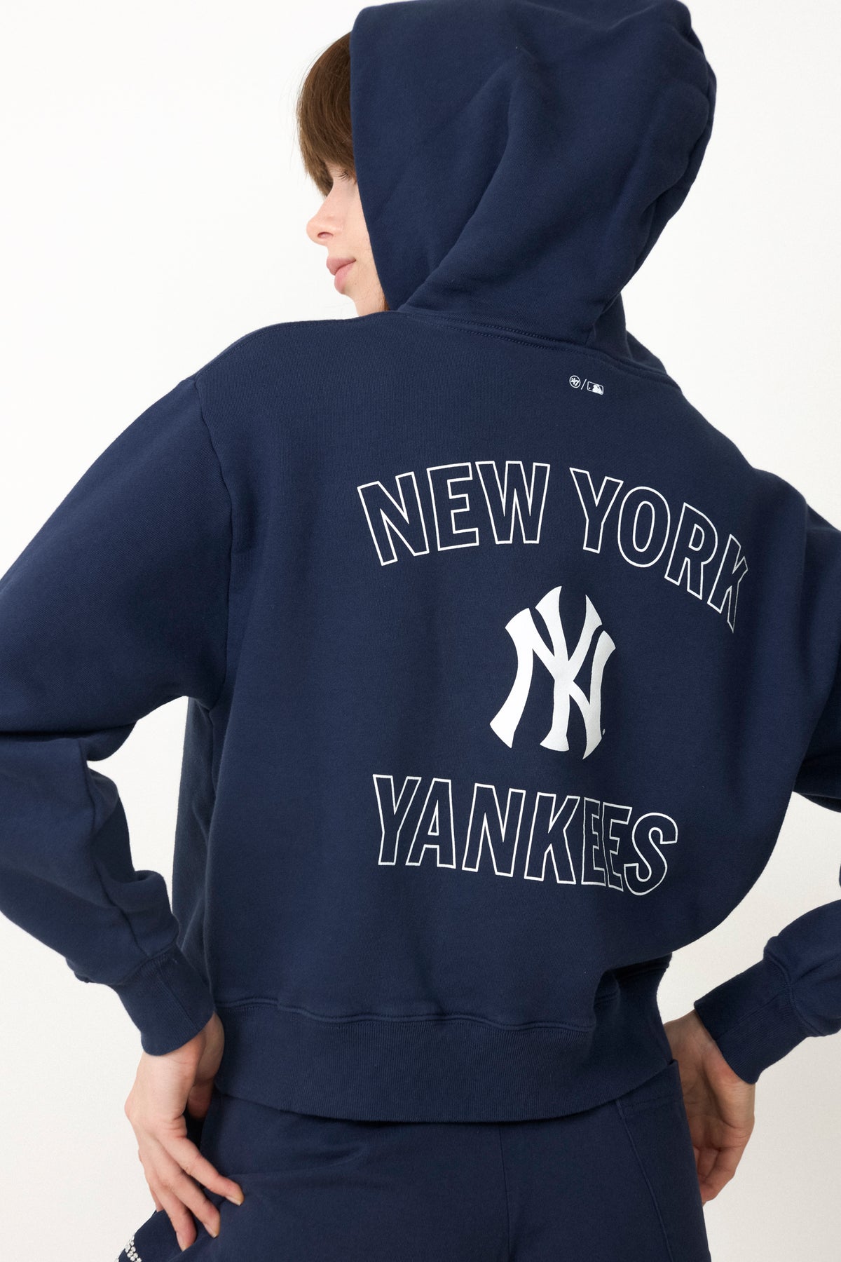 Yankees Curve Hoodie - Dark Navy/White
