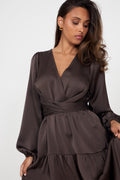 Hedvig Satin Dress - Dark Brown