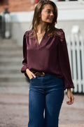 Hilde Satin Blouse - Wine
