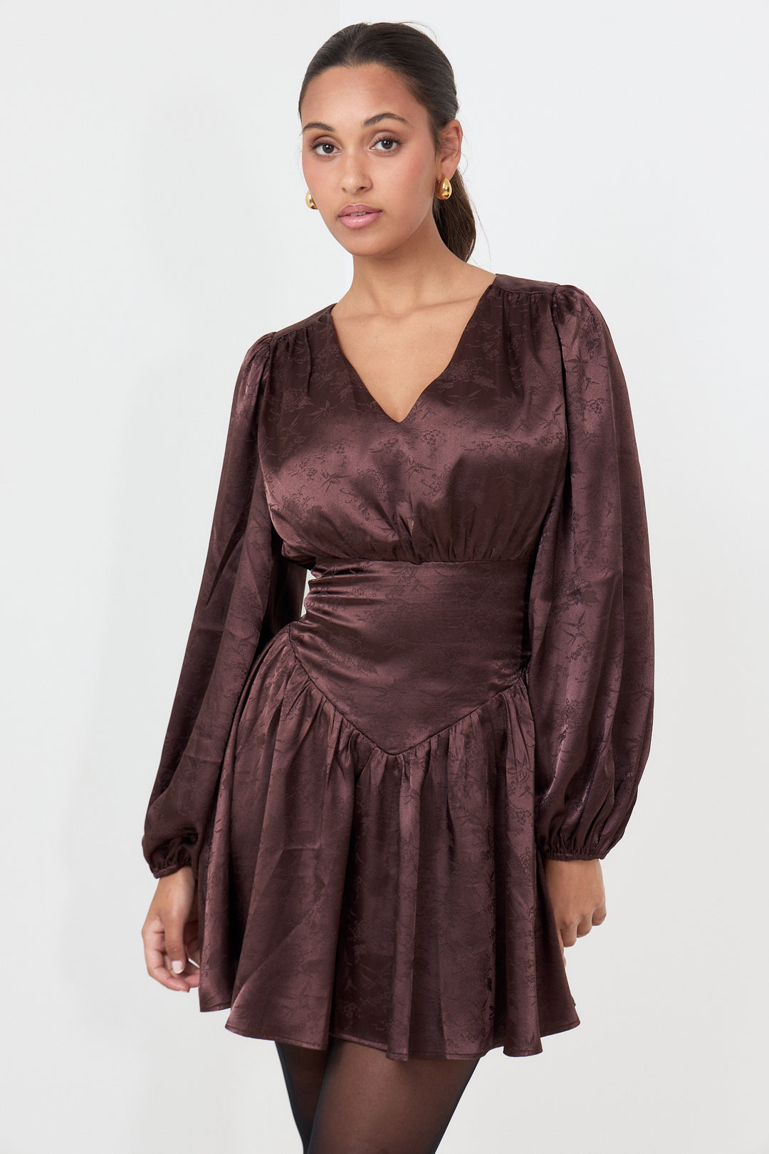 Edla Jacquard Mini Dress - Brown