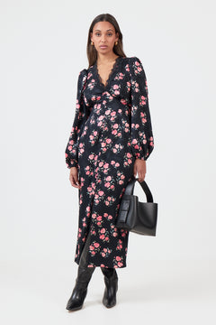 Annicken Floral Midi Dress - Black Floral