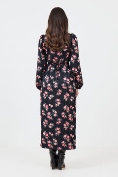 Annicken Floral Midi Dress - Black Floral