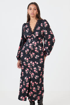 Annicken Floral Midi Dress - Black Floral