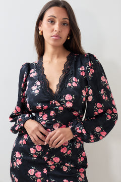 Annicken Floral Midi Dress - Black Floral