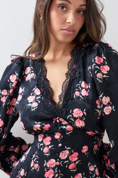 Annicken Floral Midi Dress - Black Floral