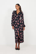Annicken Floral Midi Dress - Black Floral