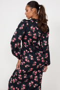 Annicken Floral Midi Dress - Black Floral